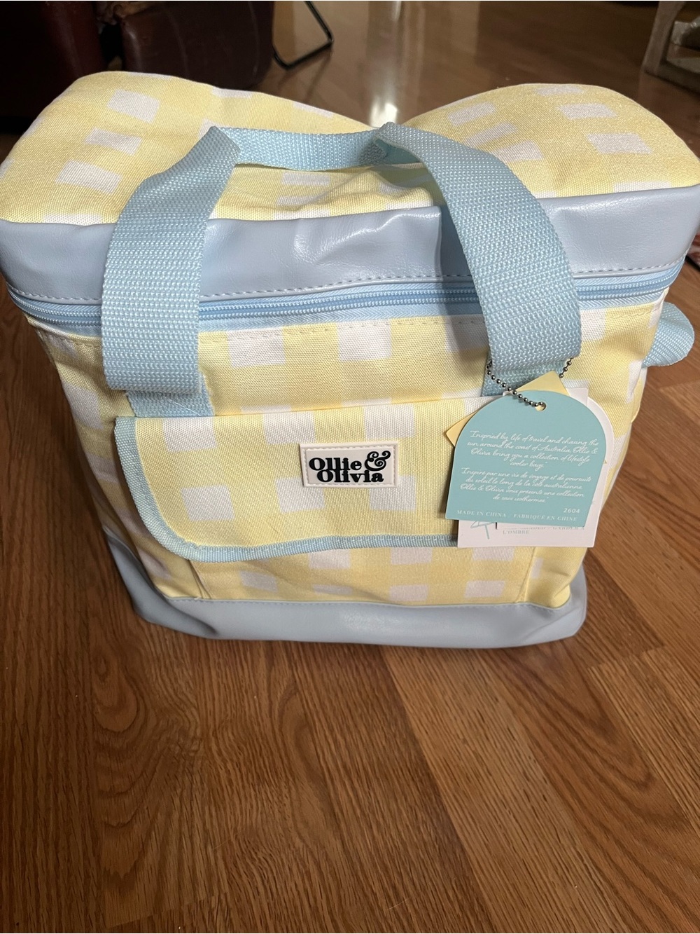 Yellow and White Gingham Check Insulated Travel Tote